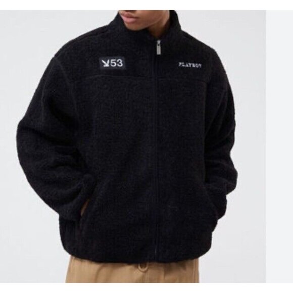 Pacsun Playboy Men’s Black Sherpa Fleece Full Zip Jacket Size XL - Picture 3 of 10